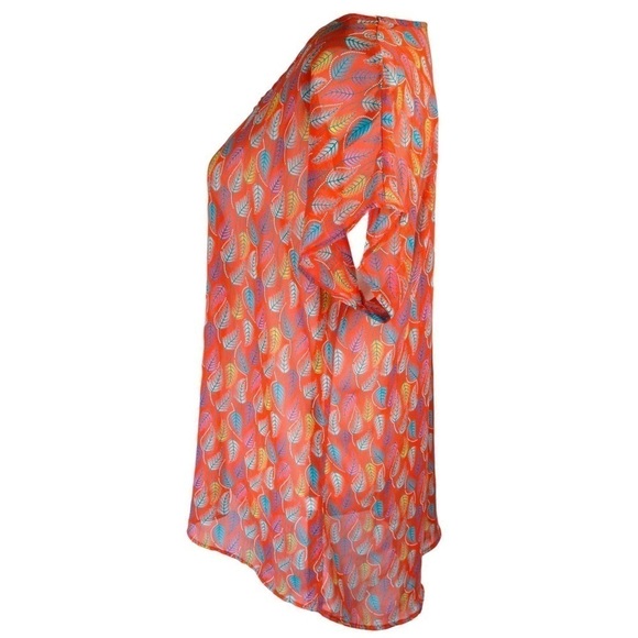 West Kei Sheer Summer Pullover Blouse/Top, Leaf Print - Large - Picture 5 of 7